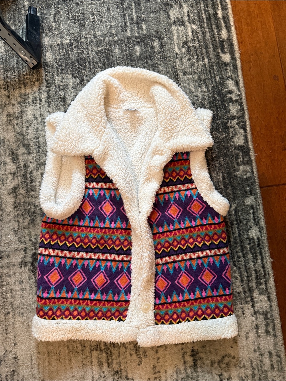 Johnny Was Girls' Sherpa-Lined Vest in Purple & Multicolor Aztec Print